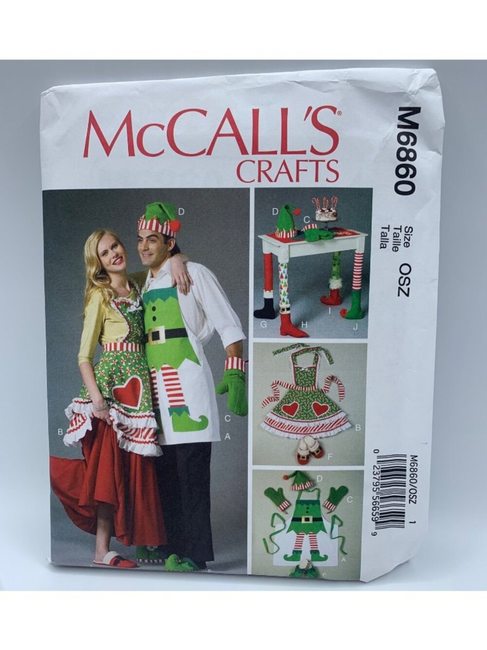 McCall's Christmas Apron Hat Slippers Table Leg Sewing Pattern M6860 Uncut 2013